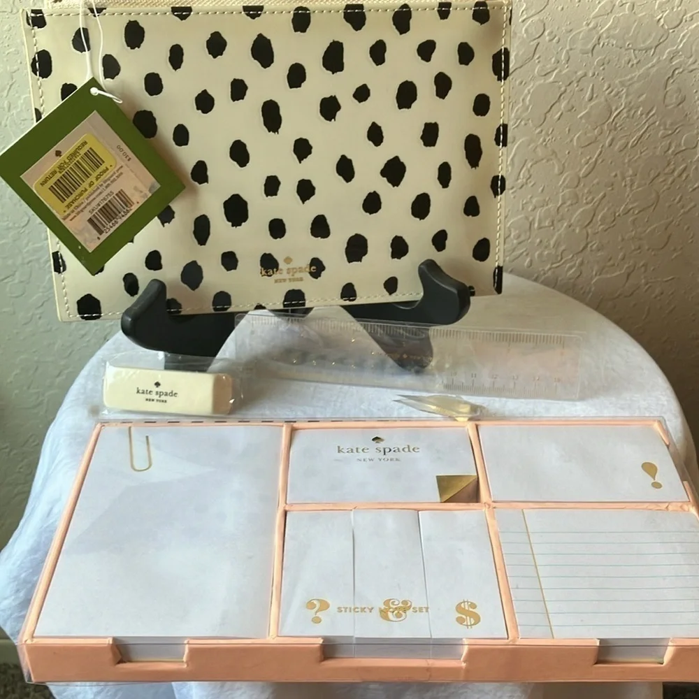 Kate Spade: Pencil Pouch & Strike Gold Sticky Note Set-Lot of 7